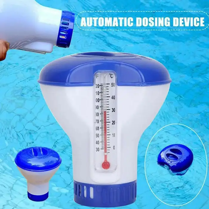 Distributeur de désinfectant flottant pour piscine avec thermomètre