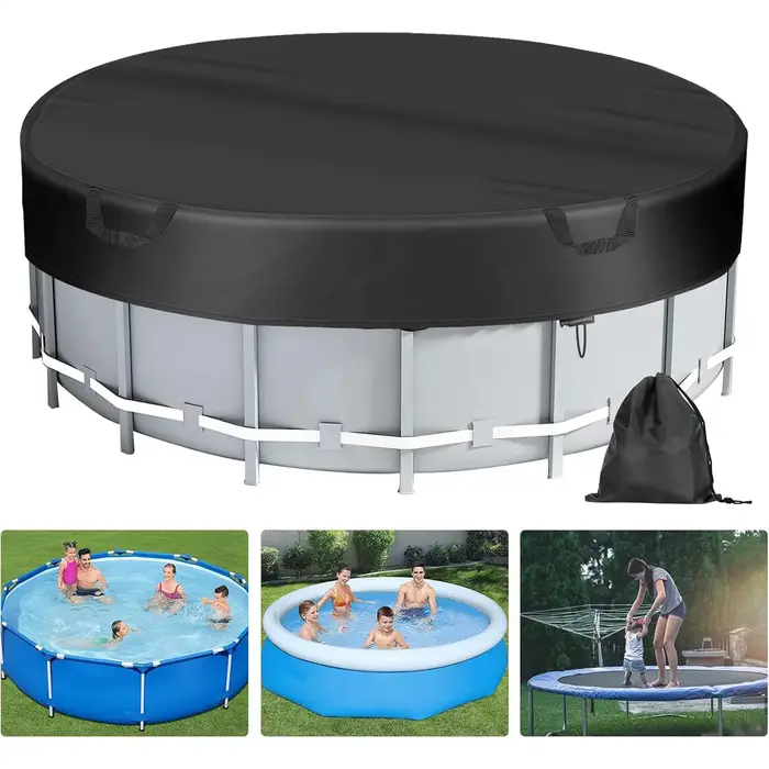 Housse de piscine ronde extérieure en tissu Oxford imperméable argenté / Protection anti-poussière avec cordon de