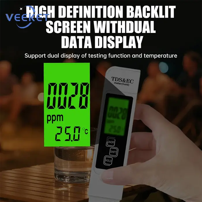Testeur d'eau numérique 3-en-1 TDS EC avec écran LCD rétroéclairé pour l'analyse de la qualité de l'eau potable