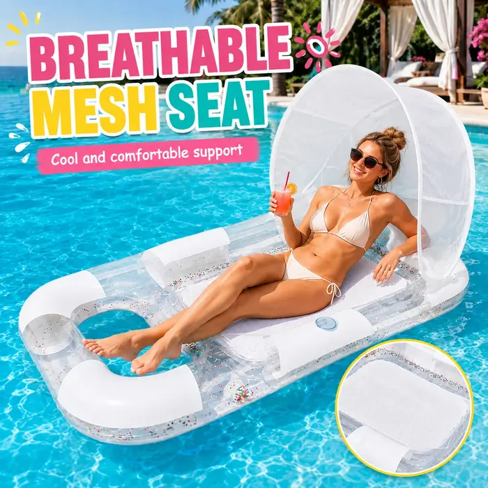 1 pièce Matelas flottant gonflable double avec auvent pare-soleil