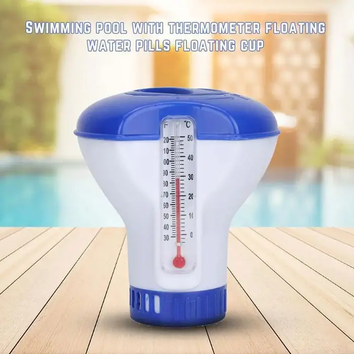 Distributeur de désinfectant flottant pour piscine avec thermomètre