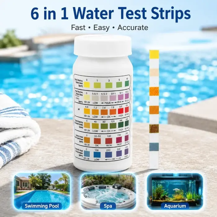 Bandelettes de test d'eau de piscine 6 en 1 : Détection rapide du chlore libre