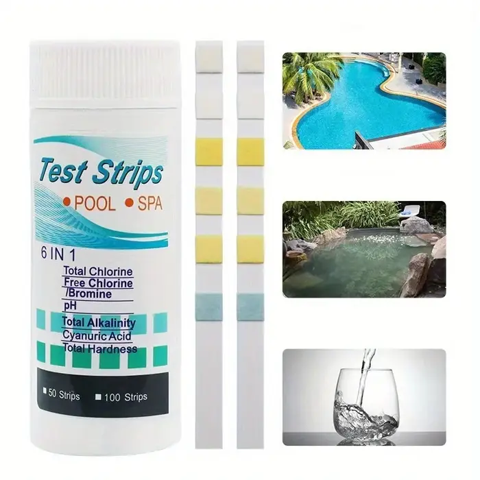 Bandes de test d'eau 6-en-1 pour piscine et spa, mesure précise du pH, du chlore, du brome et de l'a