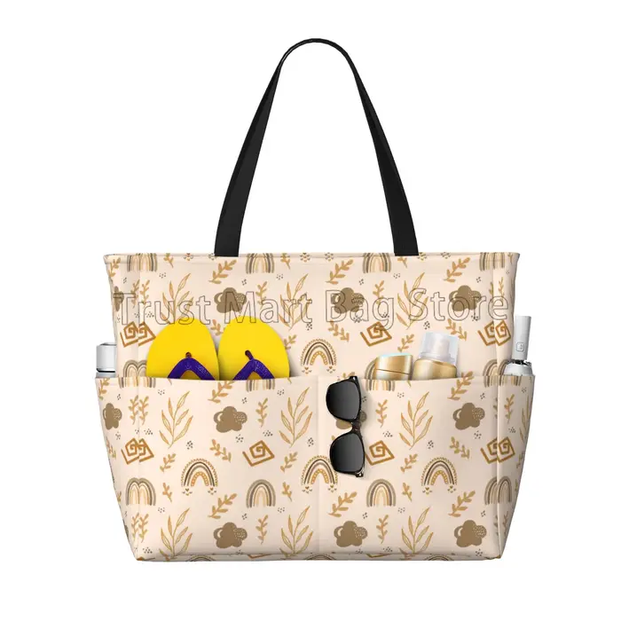 Fourre-tout de plage imperméable arc-en-ciel Boho mignon pour femmes, sacs de piscine pour dames, ex