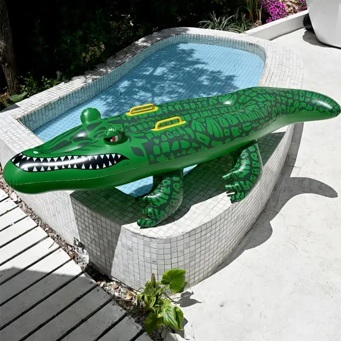 1PC Flotteur gonflable crocodile à chevaucher avec poignées