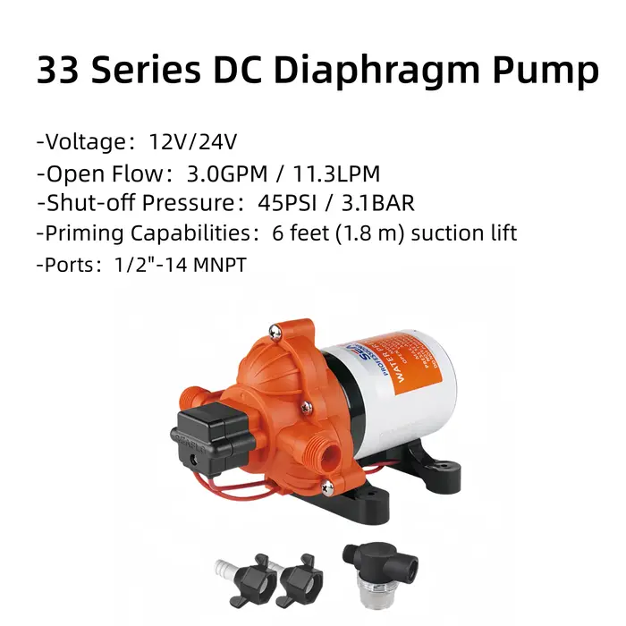 Pompe à diaphragme SEAFLO série 33, 3,0 GPM, 45 PSI, système d'eau automatique, 12 V, auto-amorçante