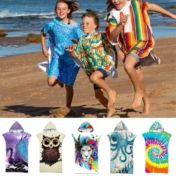 Serviette de plage à capuche imprimée pour adultes et enfants