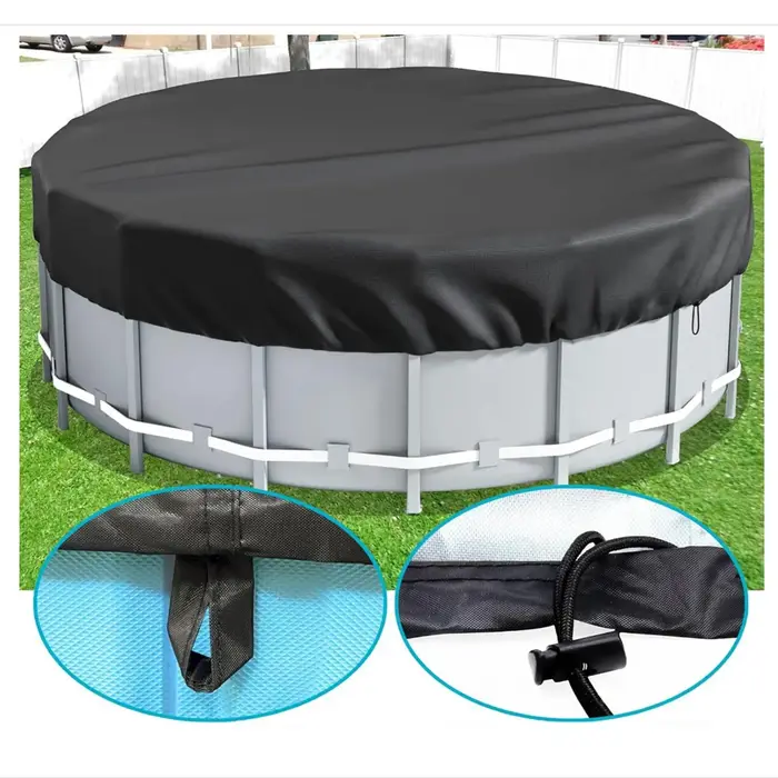 Housse de piscine ronde extérieure en tissu Oxford imperméable argenté / Protection anti-poussière avec cordon de