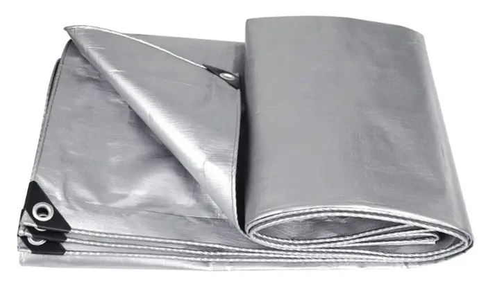 Bâche imperméable double épaisseur en PVC robuste avec revêtement argenté, résistante à la chaleur, 