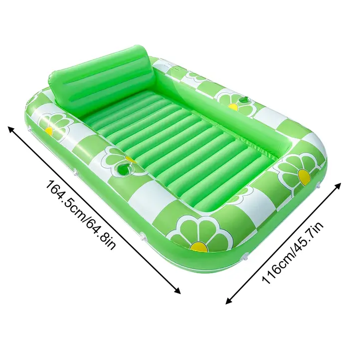 Transat flottant pour piscine, 64" x 45", pour adultes, avec appui-tête et porte-gobelet, lit gonfla