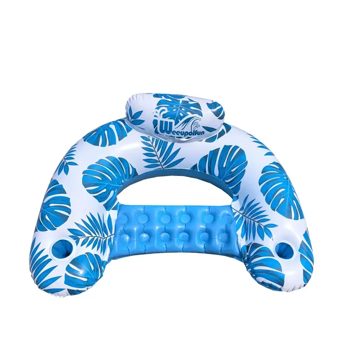 Transat gonflable en forme de feuilles tropicales avec appui-tête et porte-gobelets, radeau flottant