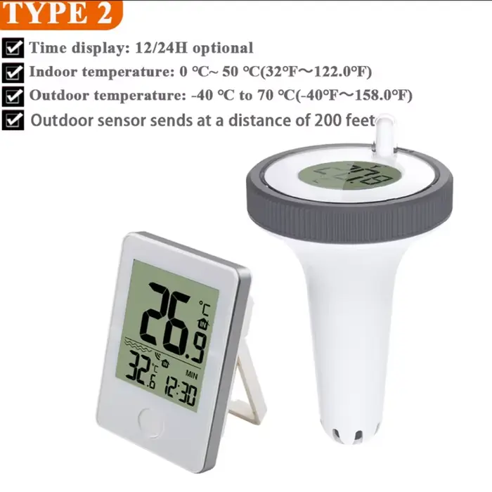 Thermomètre de piscine sans fil, capteur de température d'eau flottant avec récepteur LCD pour pisci