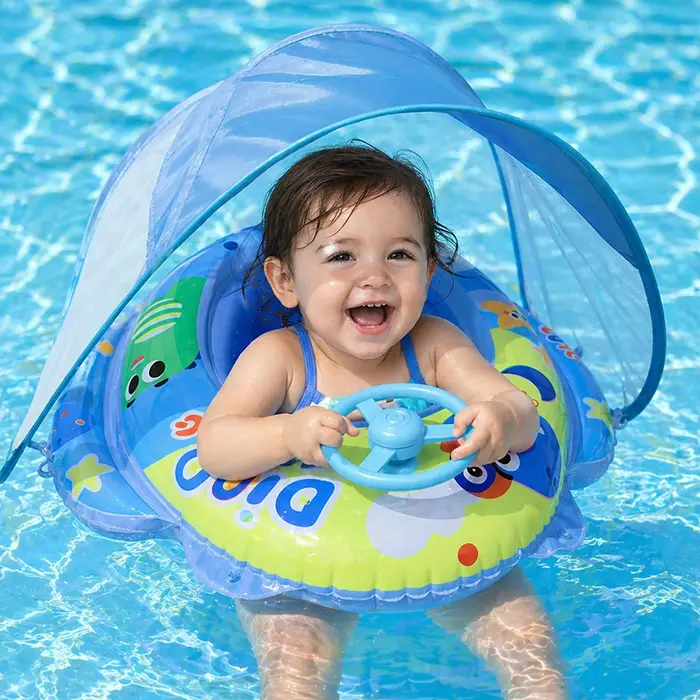 Piscine gonflable pour bébé en PVC amélioré avec auvent et siège anti-basculement avec volant