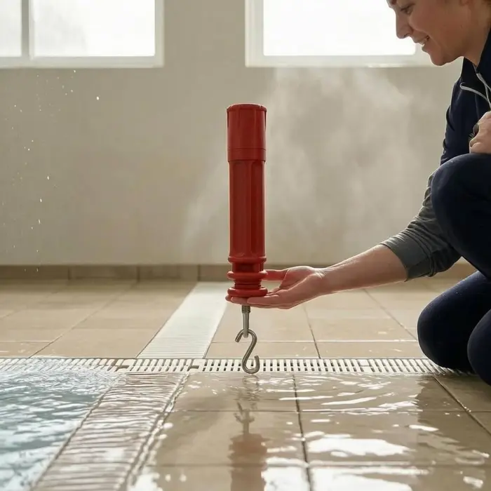 Tendeur de ligne de piscine cylindrique, tendeur de ligne de piscine à crochet métallique, rouge