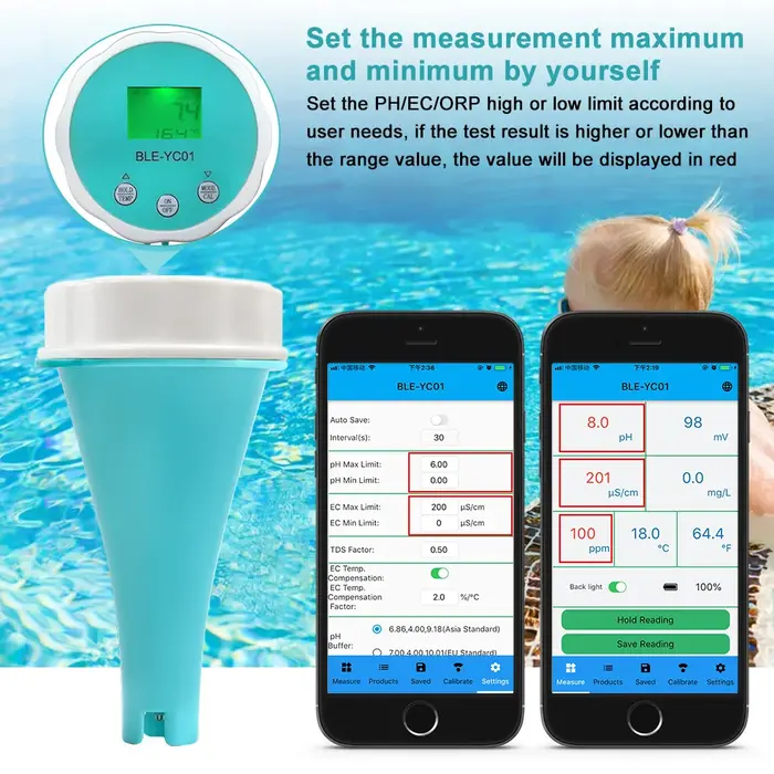 Ensemble de données numérique Bluetooth pour moniteur de qualité de l'eau de piscine