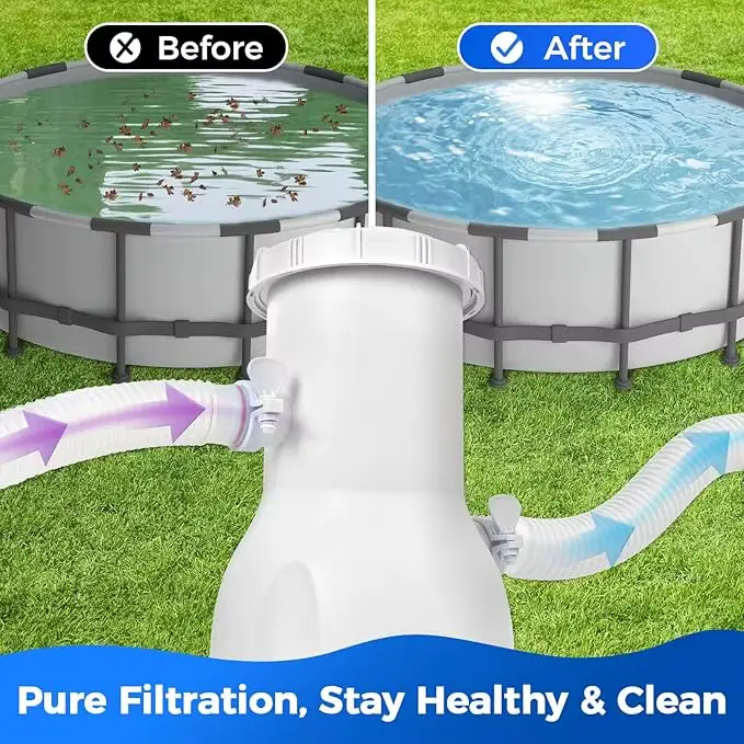Pompe de filtration pour piscine hors sol, débit de 300 gallons, cartouche de pompe de piscine, pompe de filtration pour piscines, filtration haute efficacité pour nettoyer les débris