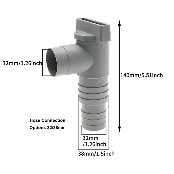 Vanne d'arrêt de piscine avec connecteur de tuyau de 32mm, Valve multi-usage en PVC pour piscines, a