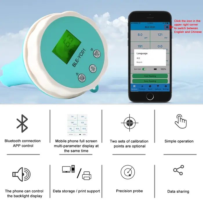 Ensemble de données numérique Bluetooth pour moniteur de qualité de l'eau de piscine