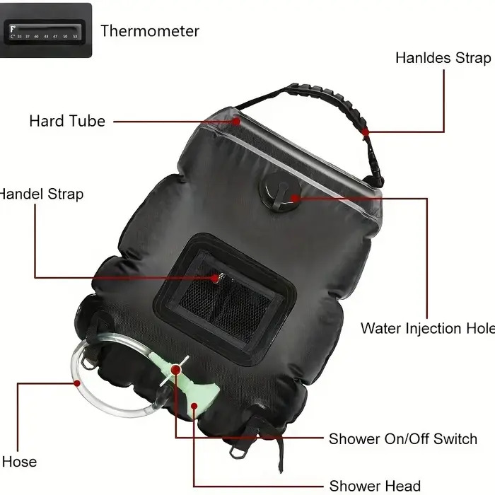 Sac de douche solaire, 5 gallons/20L