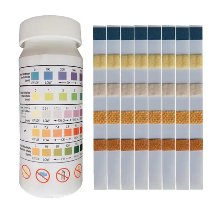 Lot de 50 bandelettes de test de qualité de l'eau pour piscine, 5 pouces, kit pour PH, dureté et alc
