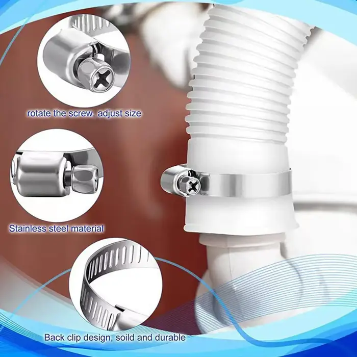 Tuyau de pompe à eau pour piscine ﻿ Tuyau de remplacement pour piscine hors sol avec colliers de fixation durables, pour l'entretien des piscines extérieures