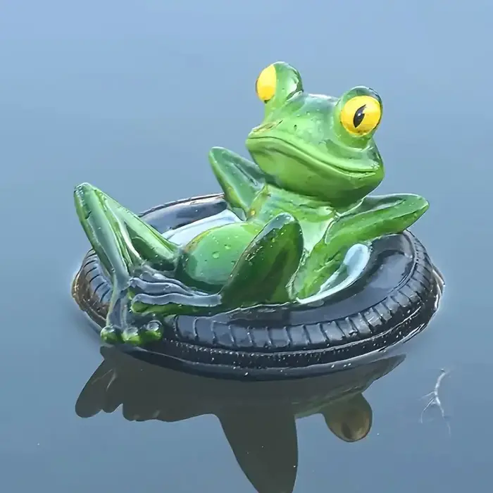 Statue de grenouille flottante d'extérieur pour bassin, décoration de jardin grenouille pagaieuse mi