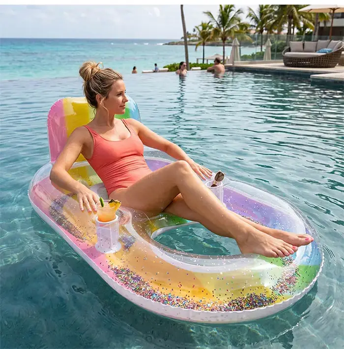 Canapé gonflable d'été pour piscine avec porte-gobelet