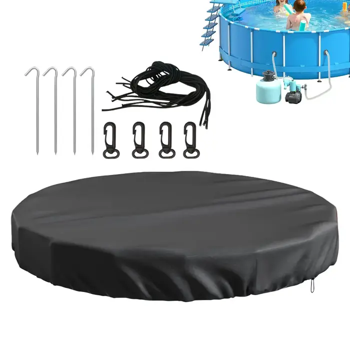 Housse de piscine ronde extérieure en tissu Oxford imperméable argenté / Protection anti-poussière avec cordon de