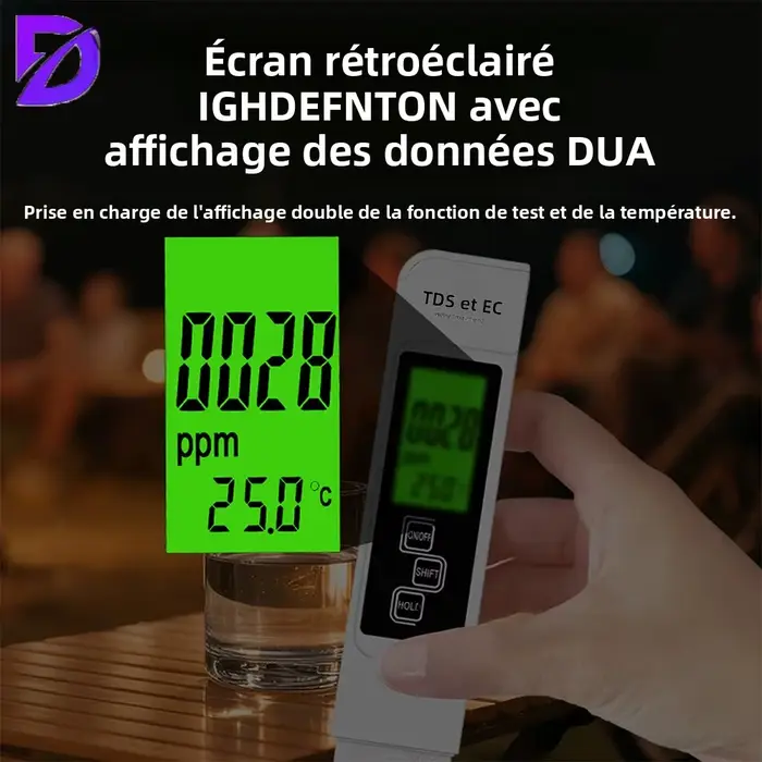 Testeur d'eau numérique 3-en-1 TDS EC avec écran LCD rétroéclairé pour l'analyse de la qualité de l'eau potable