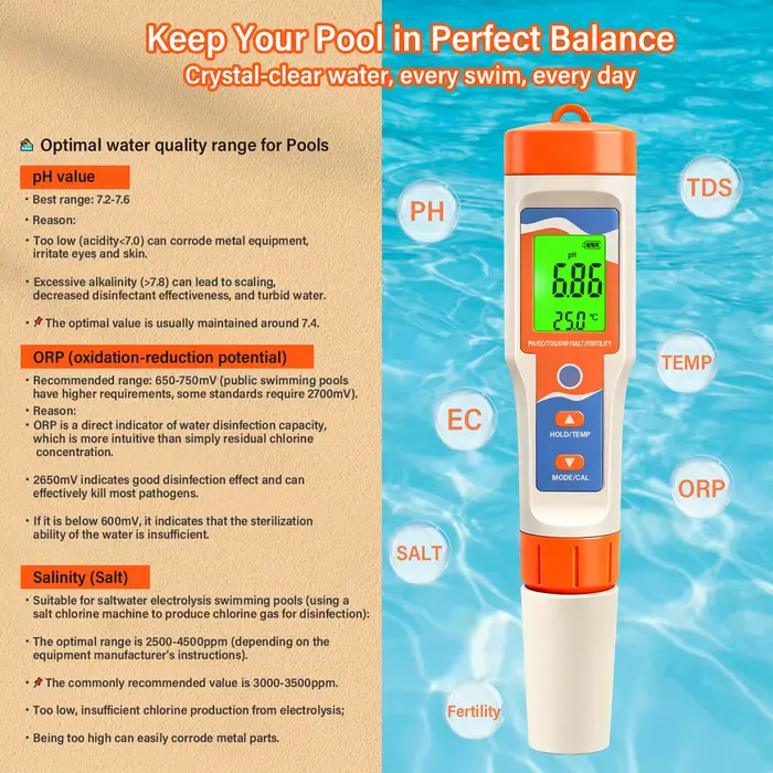 YIERYI – testeur d'eau de piscine 7 en 1