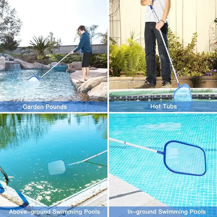 Épuisette de piscine avec 5 sections de mât en aluminium de 64 pouces