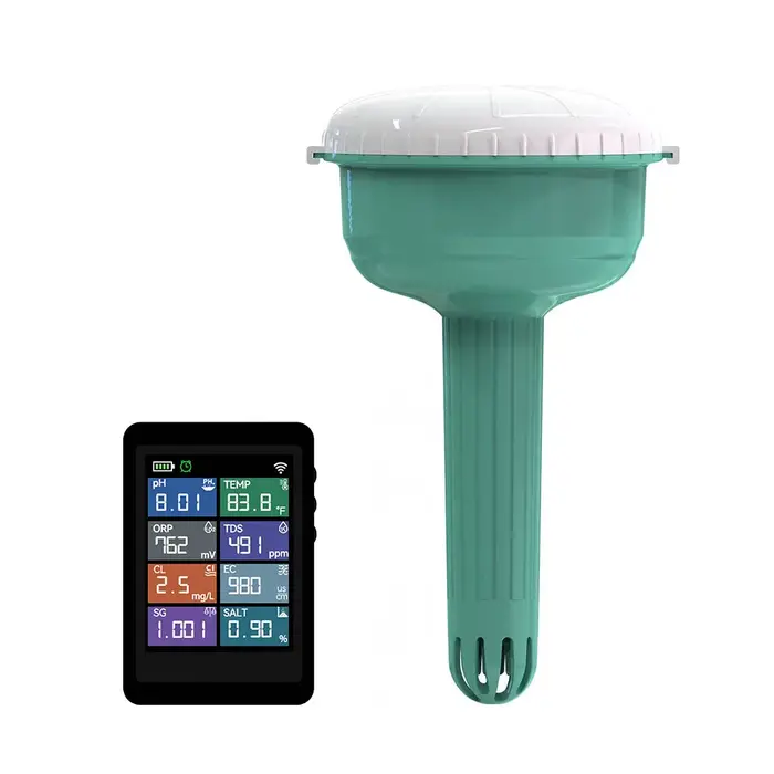 Analyseur d'eau de piscine intelligent WIFI 8 en 1 avec mesure du chlore, du pH, de l'ORP, de l'EC, 