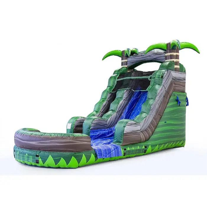Grand toboggan aquatique gonflable vert avec piscine