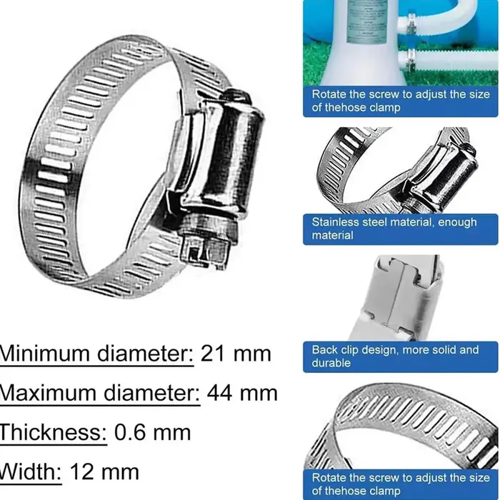 Tuyau de pompe à eau pour piscine Tuyau de remplacement pour piscine hors sol avec colliers de fixation durables, pour l'entretien des piscines extérieures