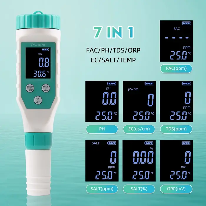 YAGO testeur d'eau de piscine pour chlore PH salinité compteur ORP numérique pour Spa bain à remous eau salée TDS EC TEMP stylo de Test YY-1070