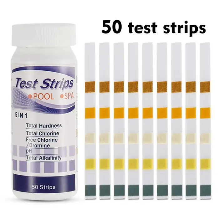 Bandelettes de test pour piscine et spa, 5 en 1, 50 pièces, combo ine pH, test d'alcalinité de l'eau