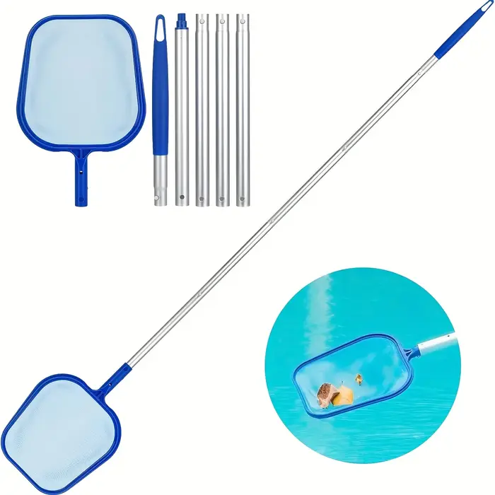 Épuisette à feuilles pour piscine avec manche en aluminium réglable en 5 sections