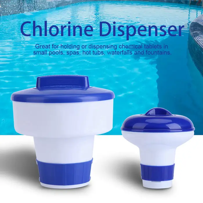 Distributeur chimique flottant de brome de chlore de spa de piscine bleue et blanche S/M