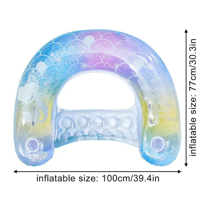 Hamac de piscine gonflable en forme de U à paillettes, chaise longue flottante de rêve pour adultes,