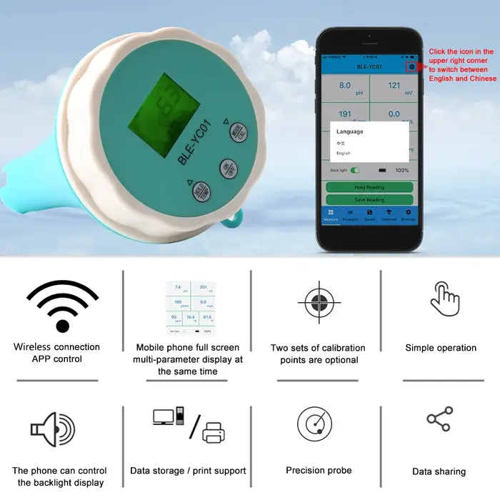 Analyseur d'eau intelligent flottant 6 en 1 pour piscine