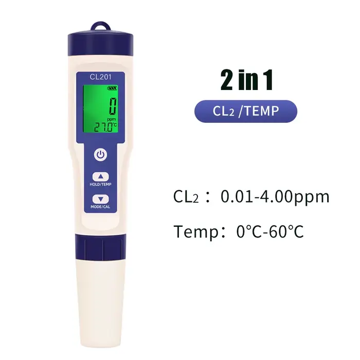 Compteur de chlore 5 en 1, PH ORP H2, détecteur de température Cl2, moniteur de qualité de l'eau, ou