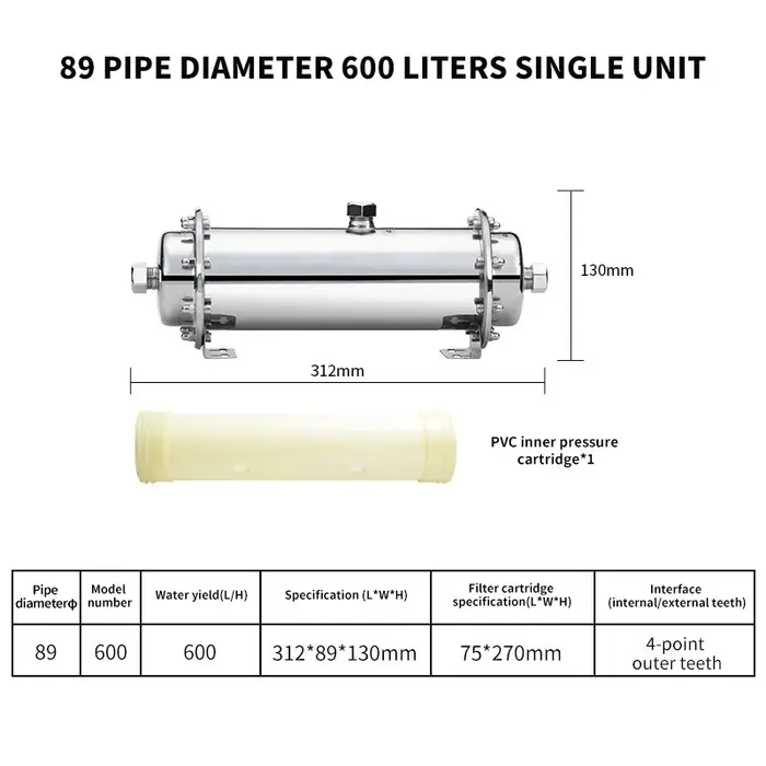 Filtre à eau DIVEDEER 3000L/h en acier inoxydable, purificateur d'eau à ultrafiltration PVDF, cartou