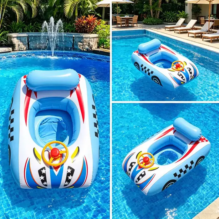 1PC Flotteur gonflable pour piscine en forme de voiture avec volant et dossier
