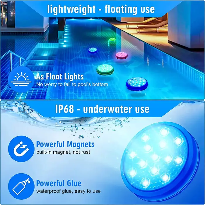 Lumières submersibles sous-marines rechargeables pour piscine