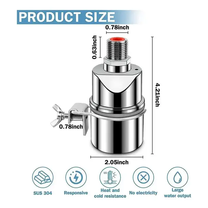 Vanne à flotteur en acier inoxydable KYCOR-1/2 pouce pour réservoir de piscine