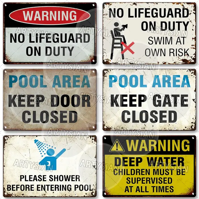 Enseigne en métal sur les règles de la piscine