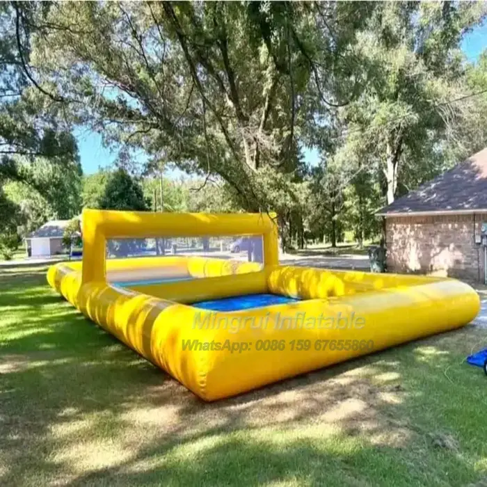 Terrain de volley-ball gonflable géant en PVC robuste de 33x17 pieds, jaune, pour jeux aquatiques à 