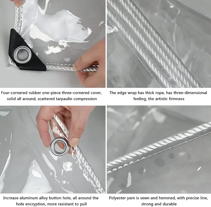 TarLII-Plastique PVC Transparent et Imperméable avec Œillets
