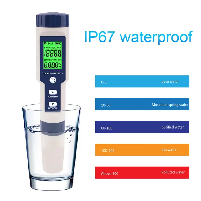 Testeur de PH/EC/TDS/salinité/température 5 en 1