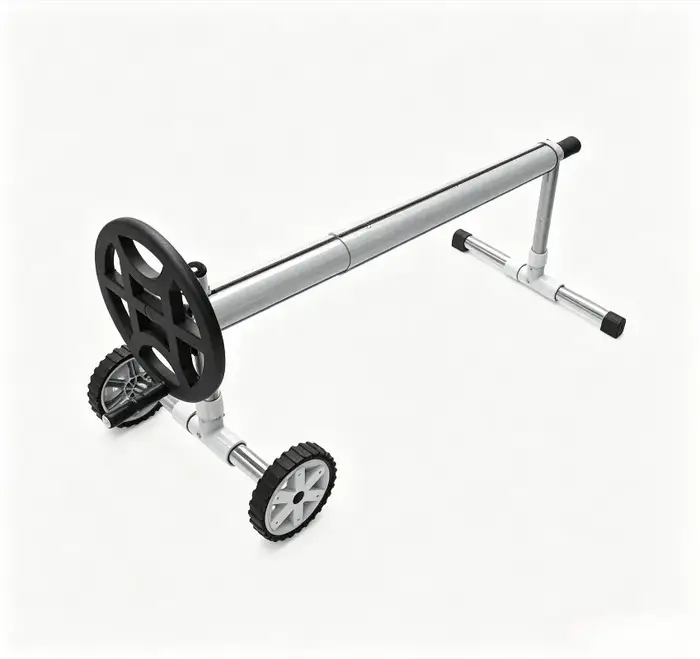 Enrouleur de couverture de piscine en aluminium noir mobile avec roues, enrouleur portable pour couverture solaire, pour piscine intérieure et extérieure